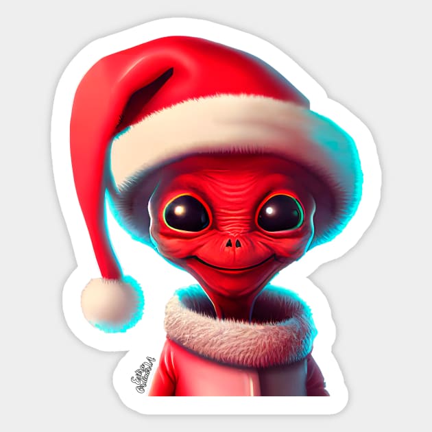 Christmas cute alien with Santa hat Sticker by extraordinar-ia